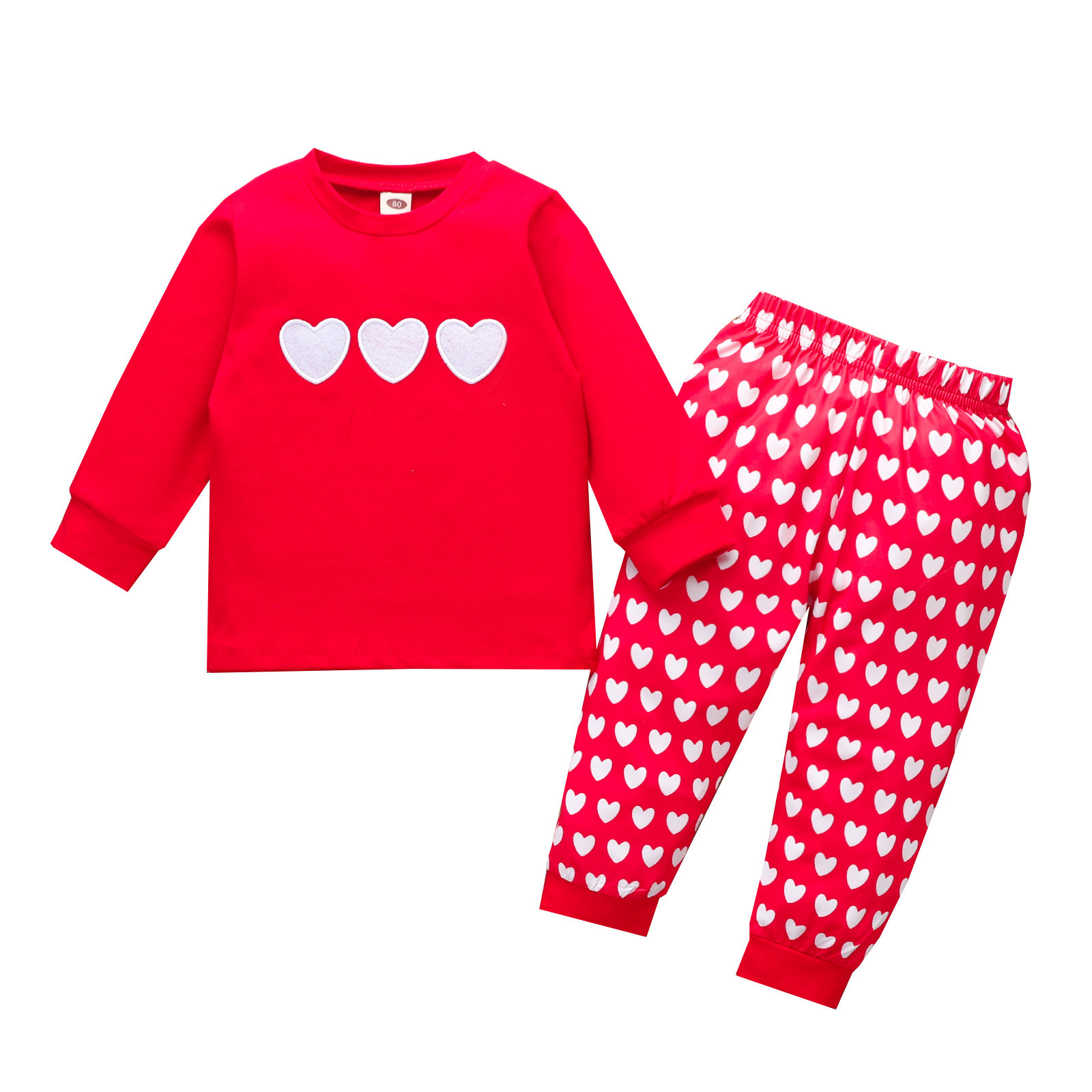LMTODLFG Baby Boy Clothes Kids Toddler Baby Girls Boys Autumn Winter Valentine‘ Day Print Cotton Long Sleeve Tops Pullover Set Clothes Matching Set Red 18-24 Months